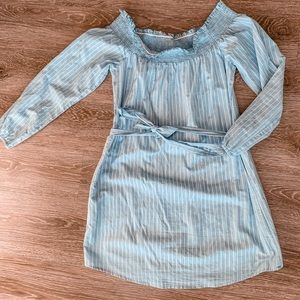 Blue and white striped dress